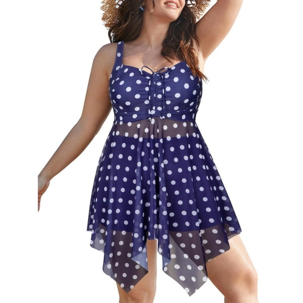 Plus Size Two Piece Tankini Bathing Suits Flowy Swim Dress with Shorts